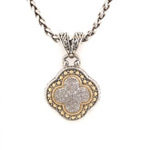 Silver & 18 Karat Yellow Gold Clover Pave Diamond Necklace